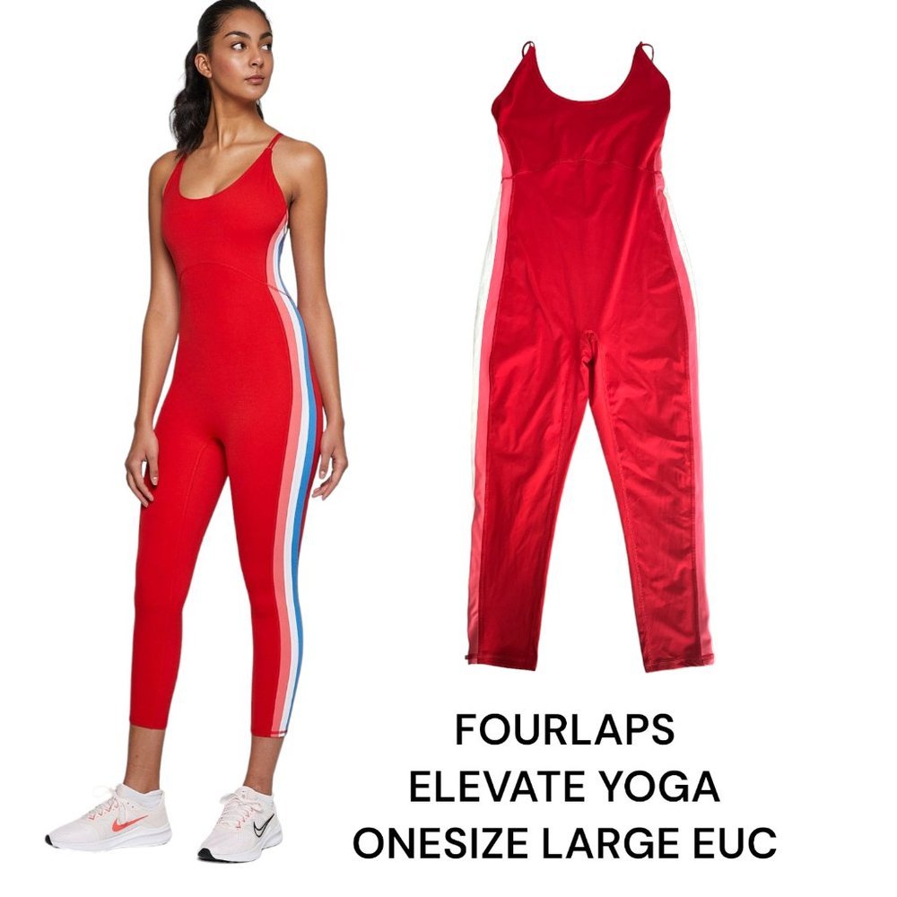 Fourlaps Red Athletic One-Piece Jumpsuit with Side Stripe